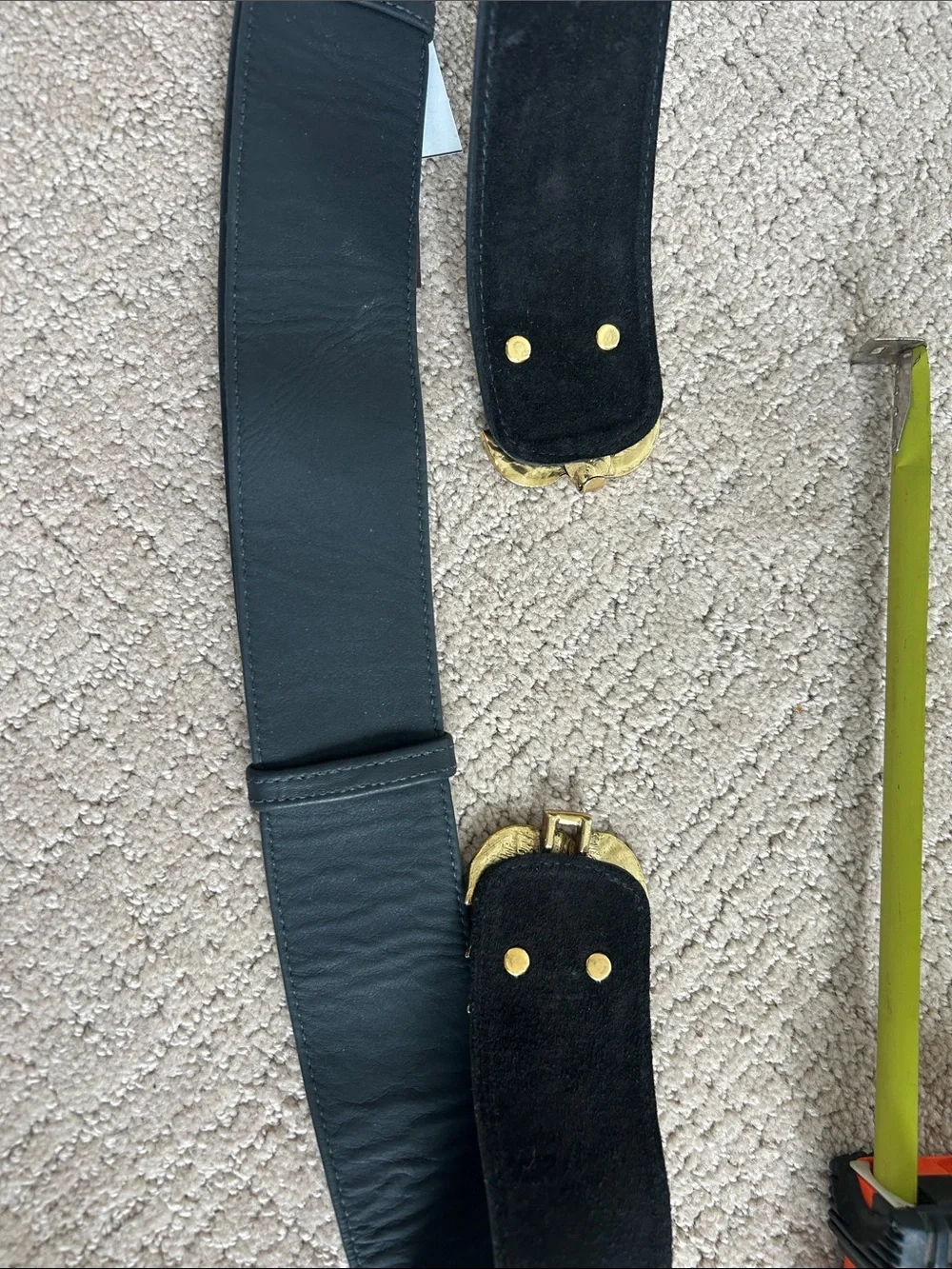 Black Elastic Waist Belt with Gold Leaf Detail